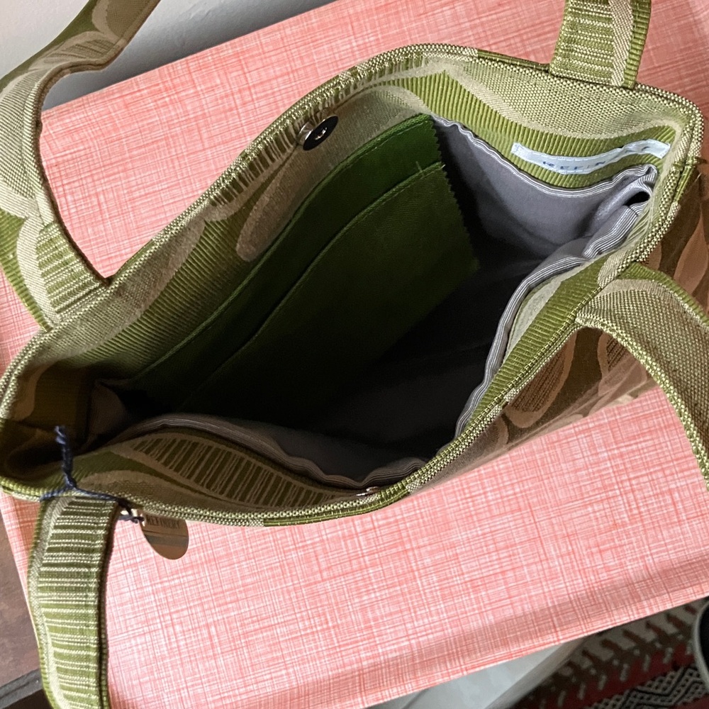 Refinery Green Osmosis Retro Patterned Trapezoid Shoulder Tote Bag Handmade - Picture 7 of 16